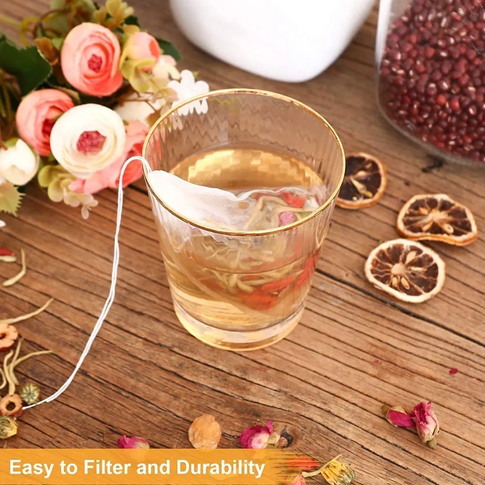100 Pcs Sichumaria Transparent White Disposable Tea Filter Bags Empty Dip Tea Bags Filter Tea Bags Cups for Loose Leaf Teal (5.5x7cm)