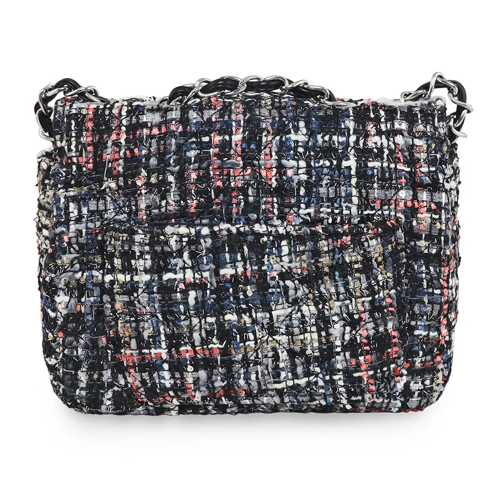 Accessorize London Women's Fabric Black Woven Boucle shoulder Sling Bag