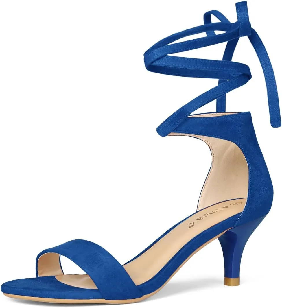 Allegra K Women's Open Toe Kitten Heel Lace Up Dress Royal Blue Sandals 10 M US