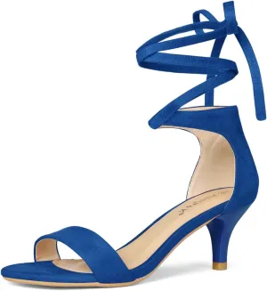 Allegra K Women's Open Toe Kitten Heel Lace Up Dress Royal Blue Sandals 10 M US