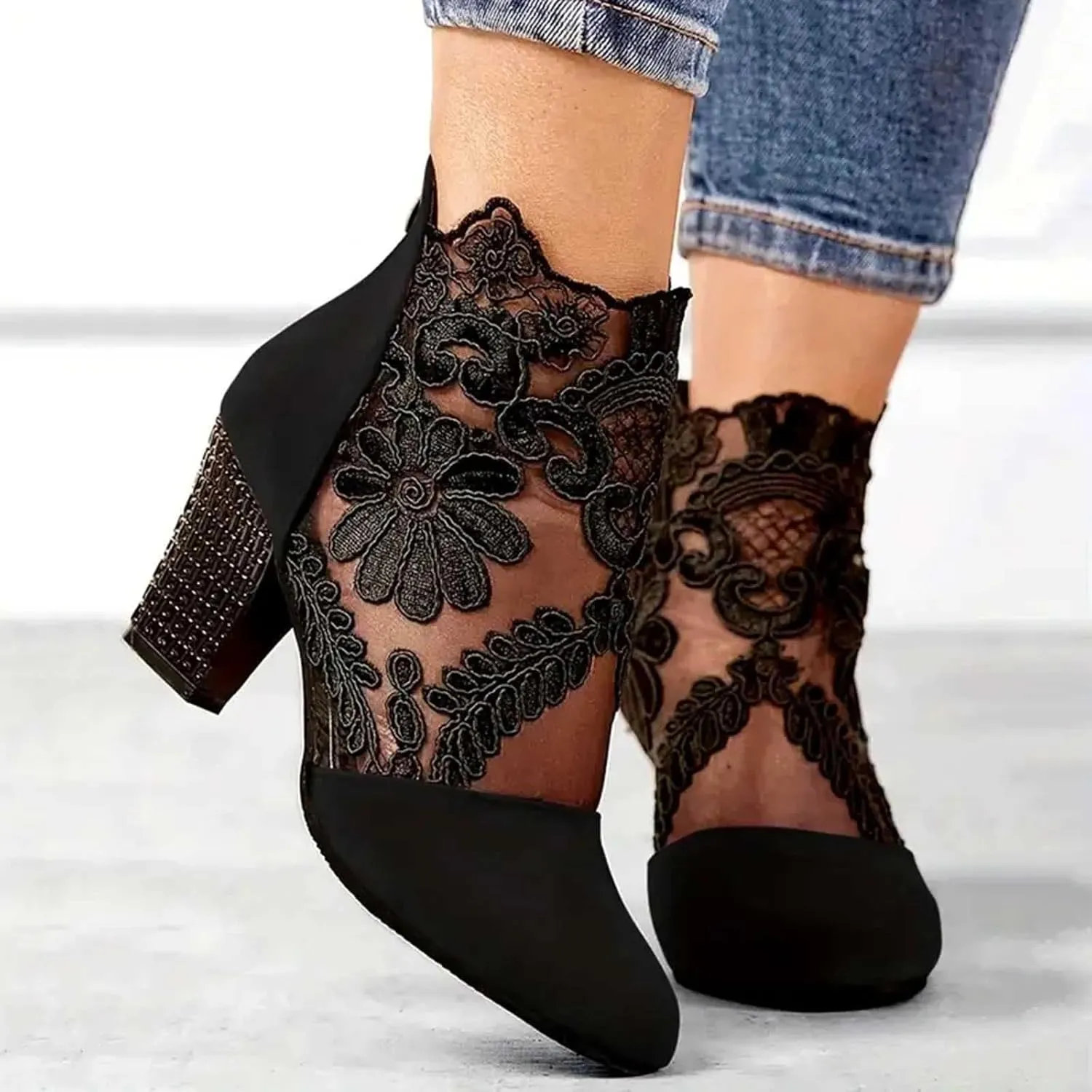 AMDBEL Fall Boots for Women 2024 Ankle Booties Sexy Chunky Heel Short Boots Fashion Boots Pointd Toe Fall Winter Dress Shoes