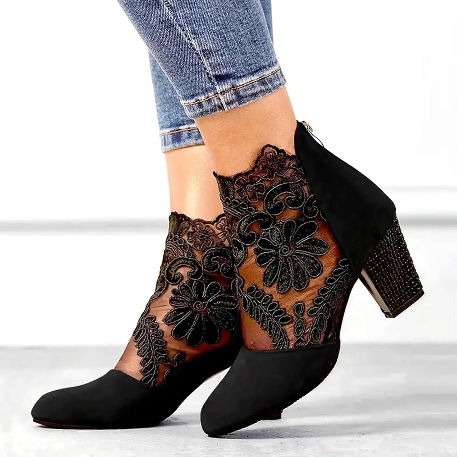 AMDBEL Fall Boots for Women 2024 Ankle Booties Sexy Chunky Heel Short Boots Fashion Boots Pointd Toe Fall Winter Dress Shoes