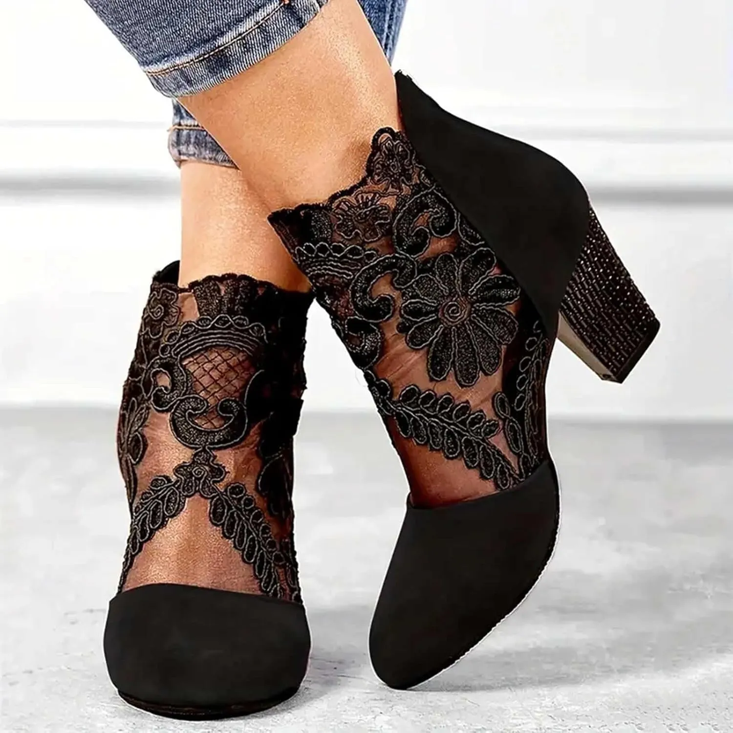AMDBEL Womens Boots Ankle, Ankle Booties Sexy Chunky Heel Short Boots Fashion Boots Pointd Toe Fall Winter Dress Shoes