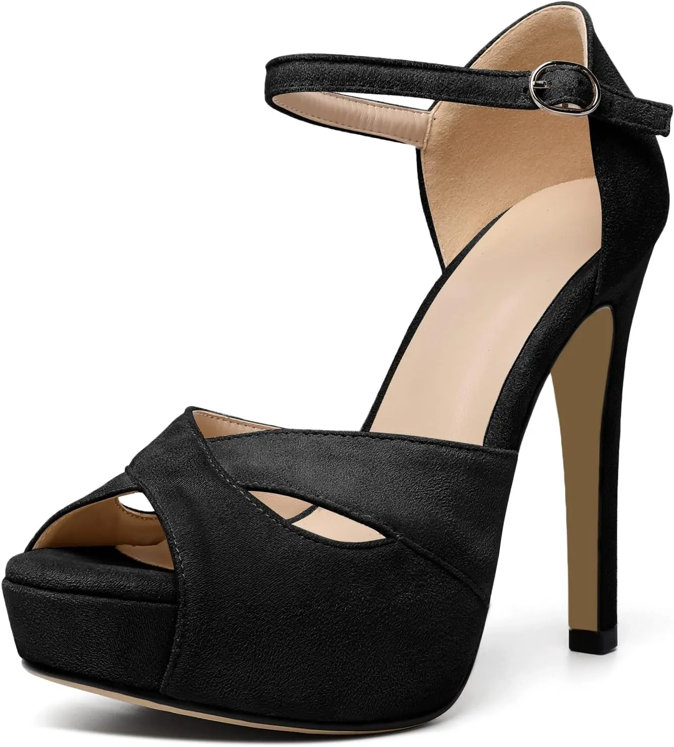 AUMOTED Women Peep Open Toe Platform Sandals Stiletto High Heels Ankle Strap Wedding Party Dress Shoes 4.7 Inches