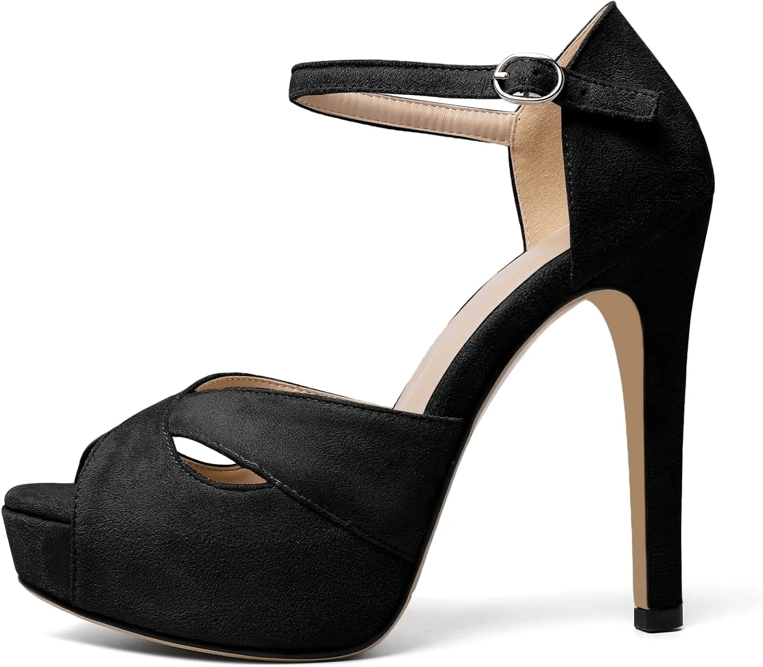 AUMOTED Women Peep Open Toe Platform Sandals Stiletto High Heels Ankle Strap Wedding Party Dress Shoes 4.7 Inches