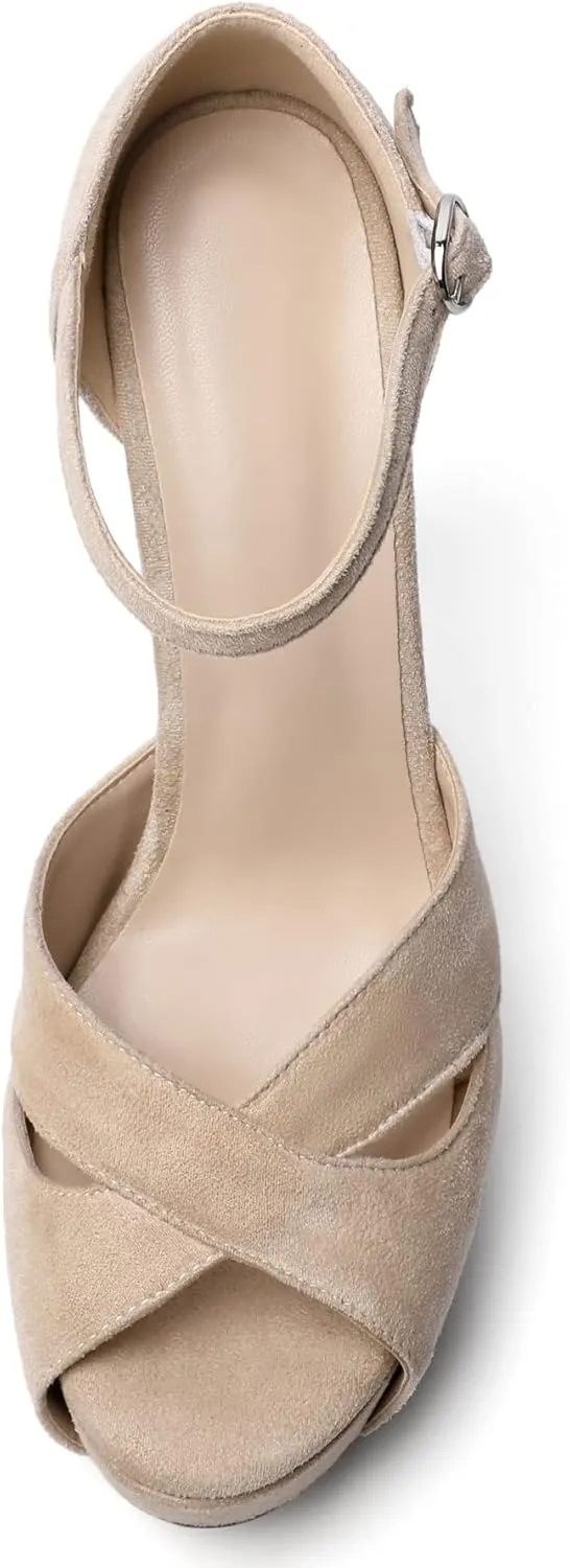 AUMOTED Women Peep Open Toe Platform Sandals Stiletto High Heels Ankle Strap Wedding Party Dress Shoes 4.7 Inches