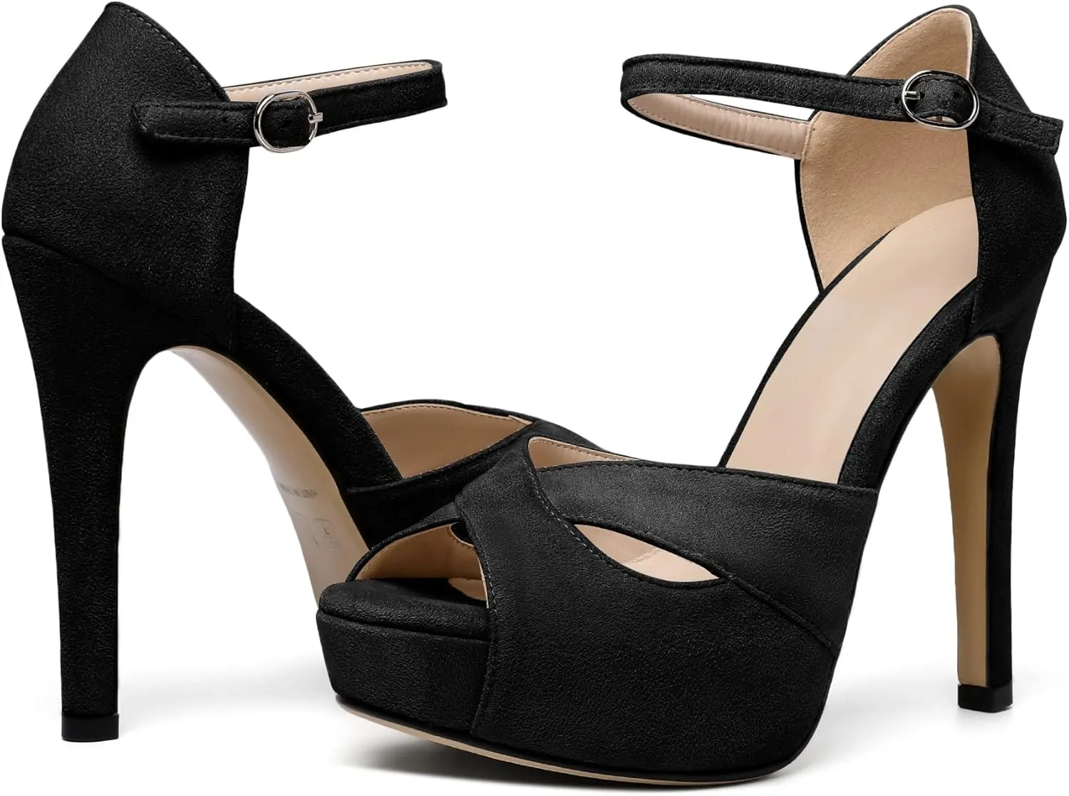 AUMOTED Women Peep Open Toe Platform Sandals Stiletto High Heels Ankle Strap Wedding Party Dress Shoes 4.7 Inches
