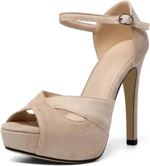 AUMOTED Women Peep Open Toe Platform Sandals Stiletto High Heels Ankle Strap Wedding Party Dress Shoes 4.7 Inches