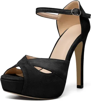 AUMOTED Women Peep Open Toe Platform Sandals Stiletto High Heels Ankle Strap Wedding Party Dress Shoes 4.7 Inches