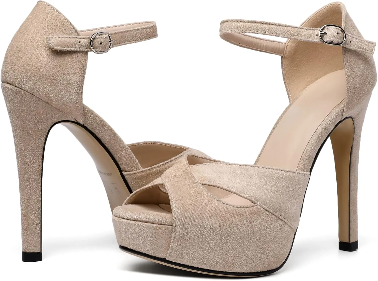 AUMOTED Women Peep Open Toe Platform Sandals Stiletto High Heels Ankle Strap Wedding Party Dress Shoes 4.7 Inches