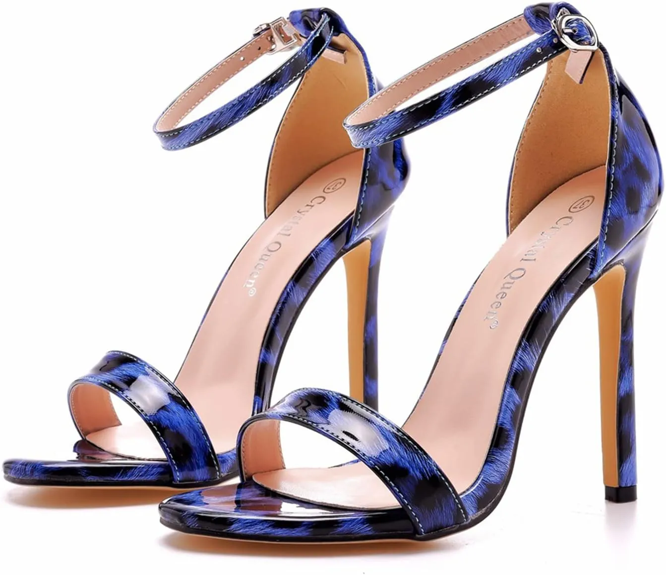 bbruriy Sexy Leopard Stiletto High Heels for Women, Round Open Toe Ankle Strap Dress Sandals Shoes Women Bride Wedding Party Heels 11Cm