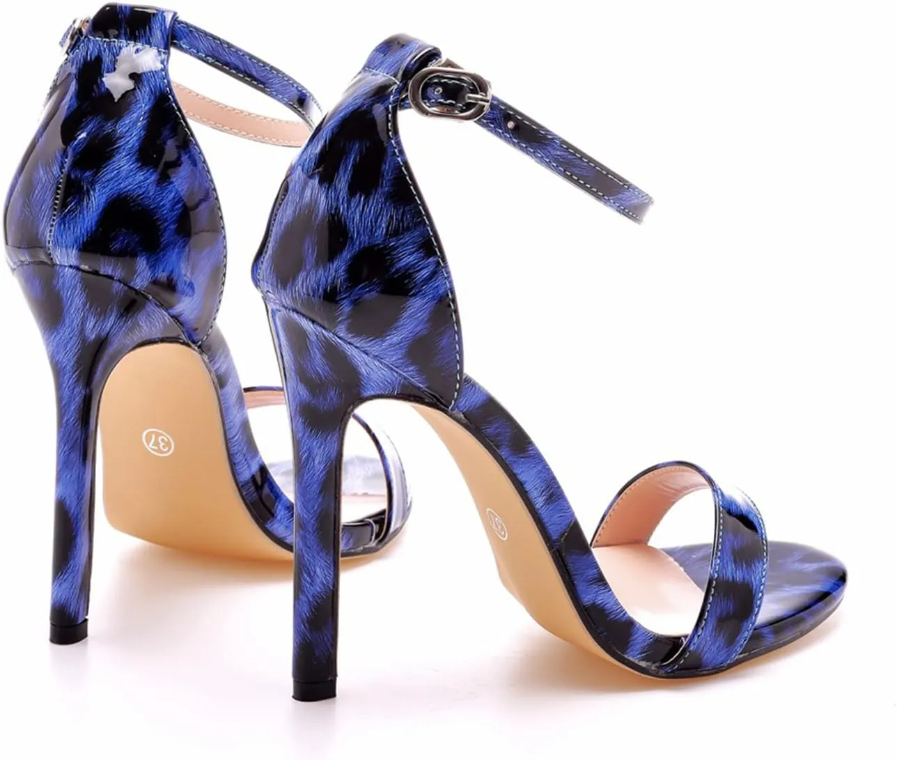 bbruriy Sexy Leopard Stiletto High Heels for Women, Round Open Toe Ankle Strap Dress Sandals Shoes Women Bride Wedding Party Heels 11Cm