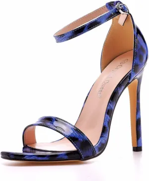 bbruriy Sexy Leopard Stiletto High Heels for Women, Round Open Toe Ankle Strap Dress Sandals Shoes Women Bride Wedding Party Heels 11Cm