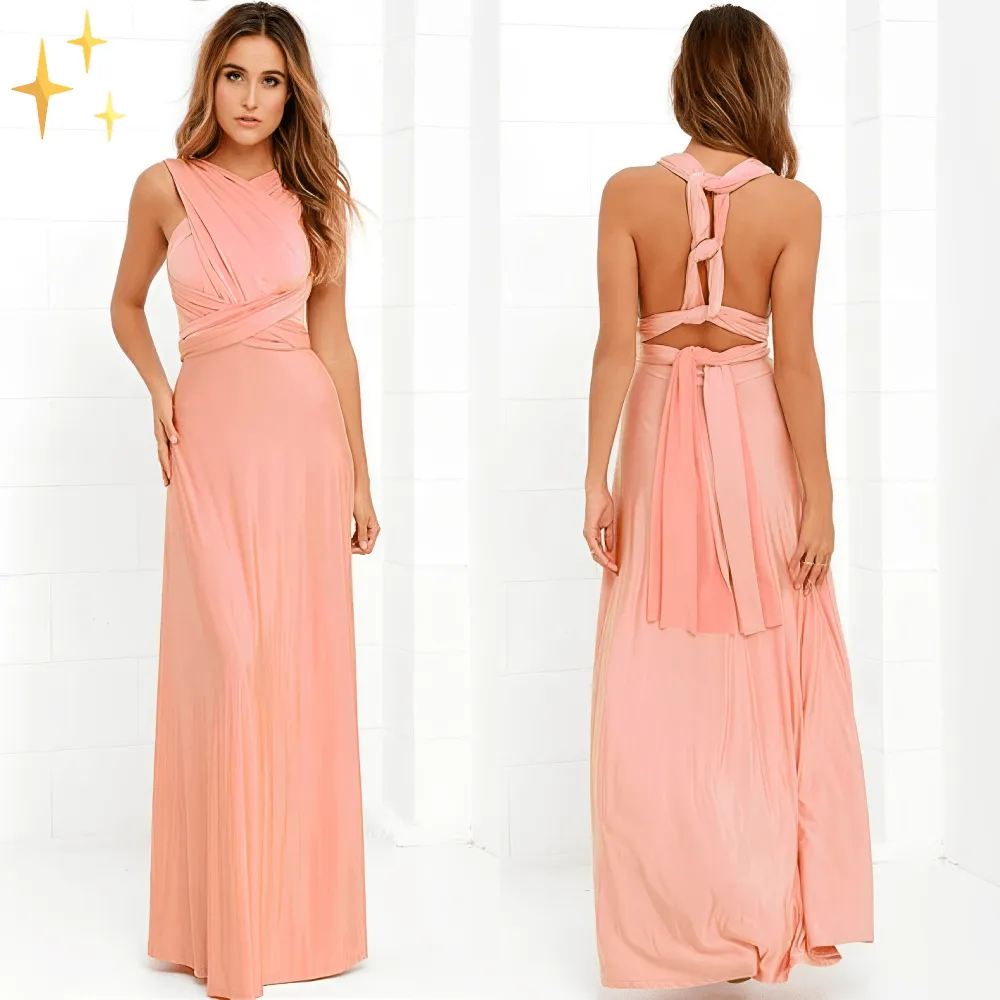 BellaGrace Stylish Women's Convertible Maxi Dress with Bow and Halter Features