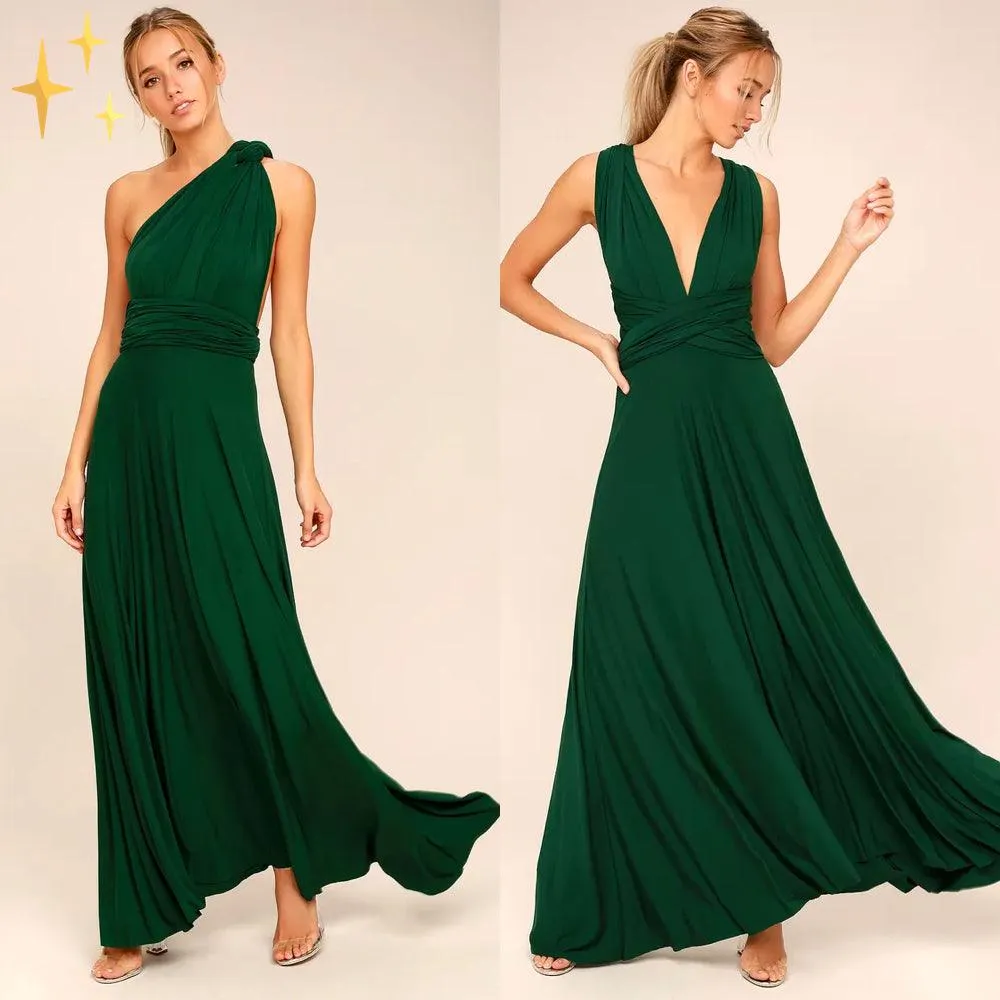 BellaGrace Stylish Women's Convertible Maxi Dress with Bow and Halter Features