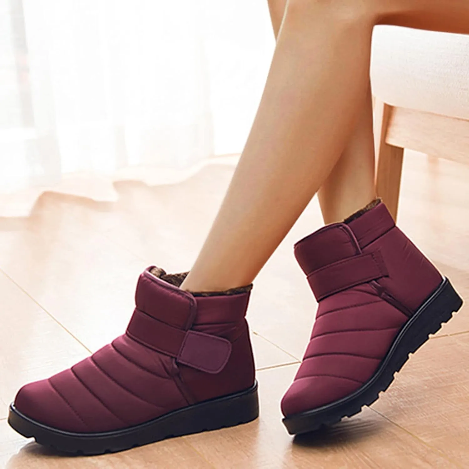 Boots for Women Slip On Ankle Booties Winter Snow Boots Waterproof Anti Slip Outdoor Walking Shoes