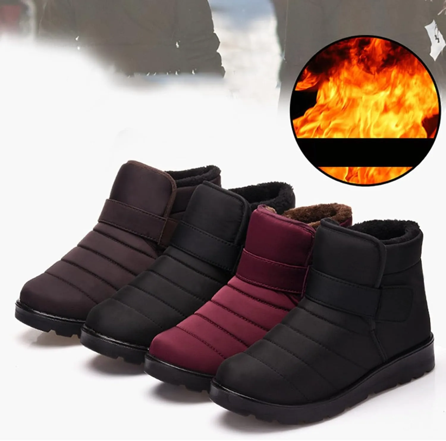 Boots for Women Slip On Ankle Booties Winter Snow Boots Waterproof Anti Slip Outdoor Walking Shoes