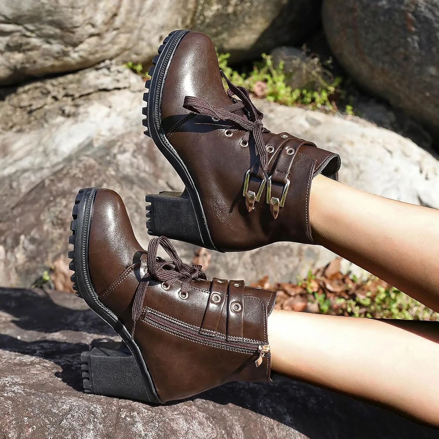Cathalem Gothic Boots for Women Goth Platform Chunky Boots High Heel Black Ankle Booties Rivets Punk Combat Boot Shoes