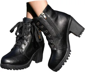 Cathalem Gothic Boots for Women Platform Combat Ankle Booties Lace Up Chunky Thick Heeled Booties Round Toe Fall Short Booties