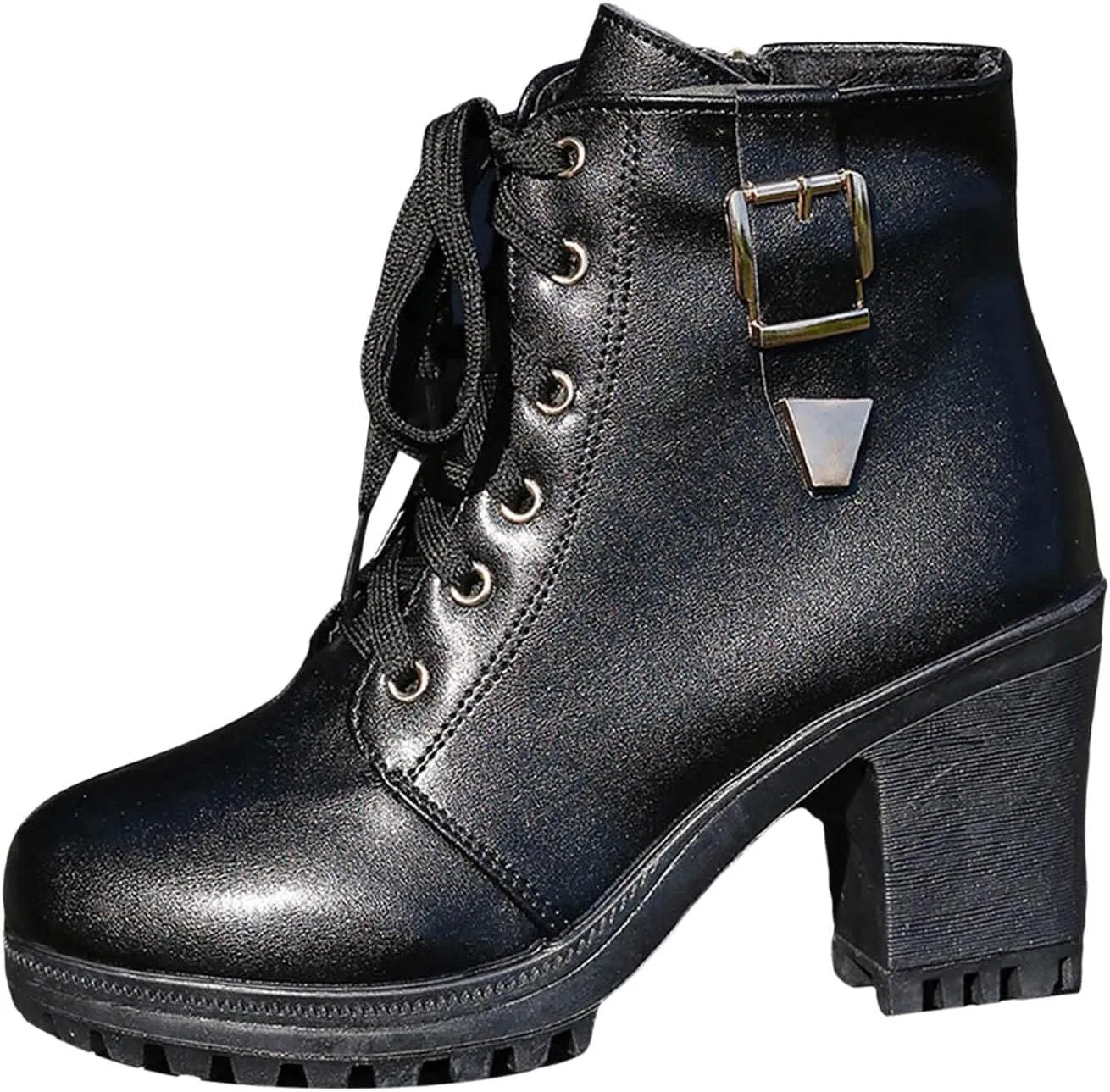 Cathalem Gothic Boots for Women Platform Combat Ankle Booties Lace Up Chunky Thick Heeled Booties Round Toe Fall Short Booties
