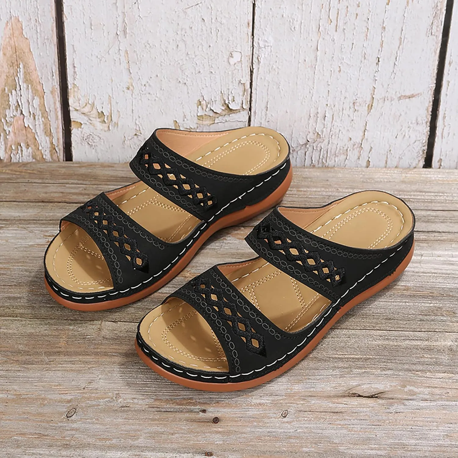 Cathalem Orthopedic Sandals for Women Casual Strappy Low Wedges Sandals Summer Beach Sandals Dress Shoes