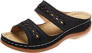 Cathalem Orthopedic Sandals for Women Casual Strappy Low Wedges Sandals Summer Beach Sandals Dress Shoes