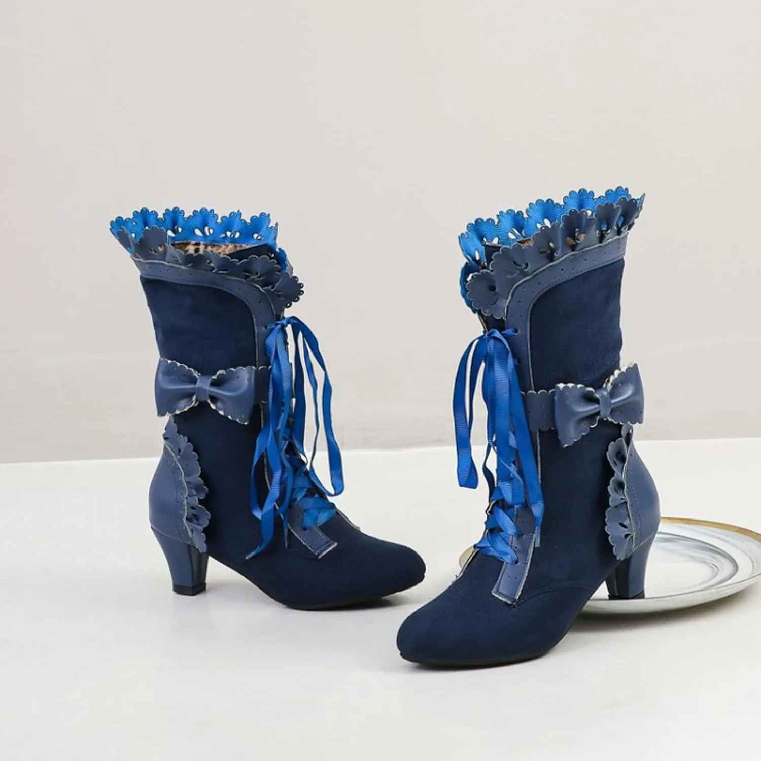 Cathalem Victorian Boots for Women Casual Goth Boots Lace Up Renaissance Boots Mid Heels Vintage Boots Halloween Cosplay Witch Shoes