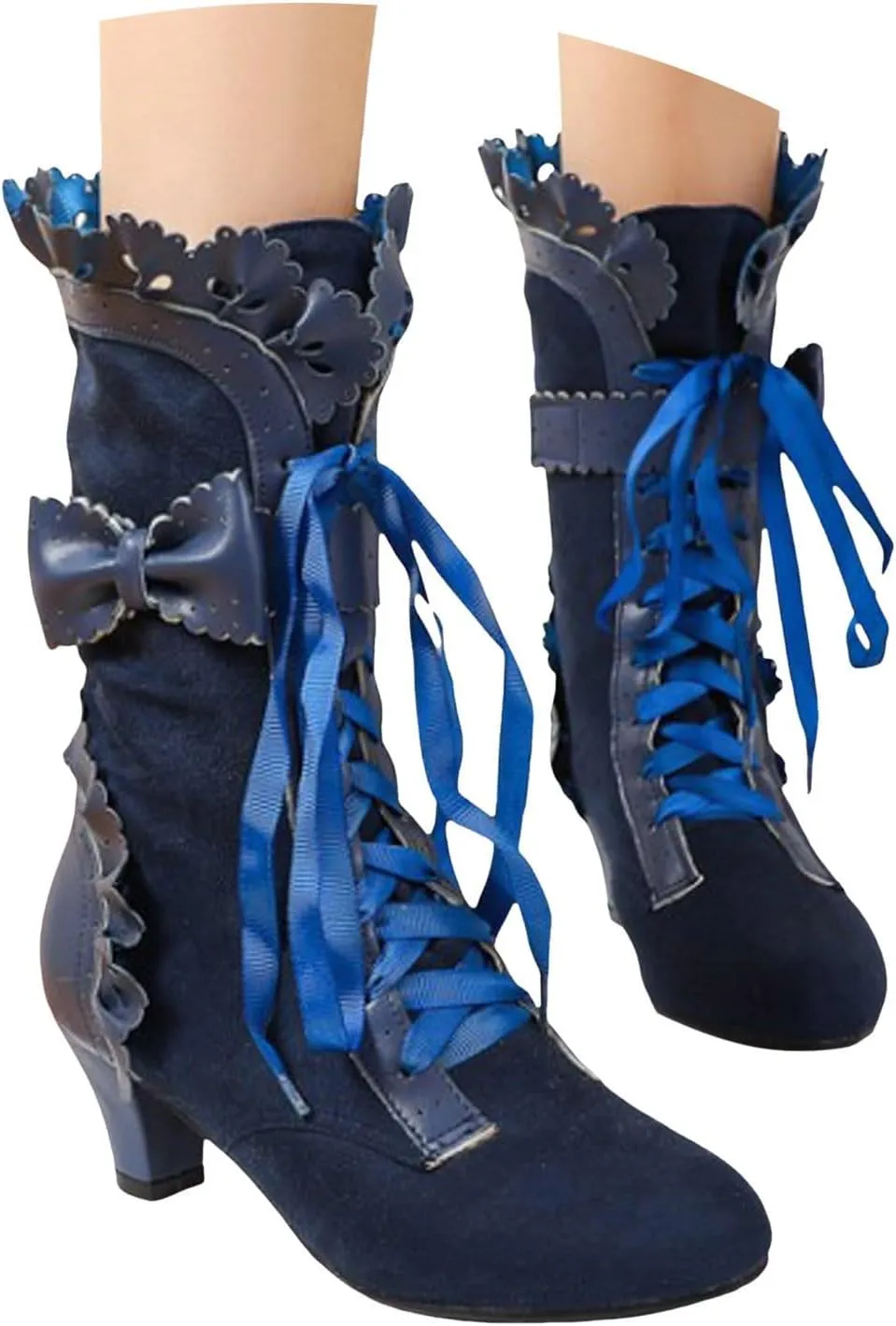 Cathalem Victorian Boots for Women Casual Goth Boots Lace Up Renaissance Boots Mid Heels Vintage Boots Halloween Cosplay Witch Shoes