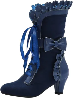 Cathalem Victorian Boots for Women Casual Goth Boots Lace Up Renaissance Boots Mid Heels Vintage Boots Halloween Cosplay Witch Shoes