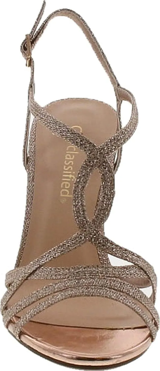 City Classified Womens Claim High Heel Strappy Metallic Dress Shoes