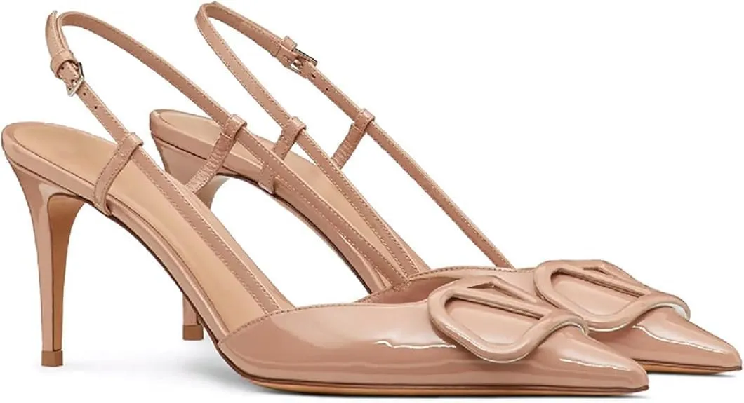 Closed Pointed Toe Stiletto High Heels, Women Heeled Slingback Sandals, Slip-On Backless Evening Party Dress Shoes