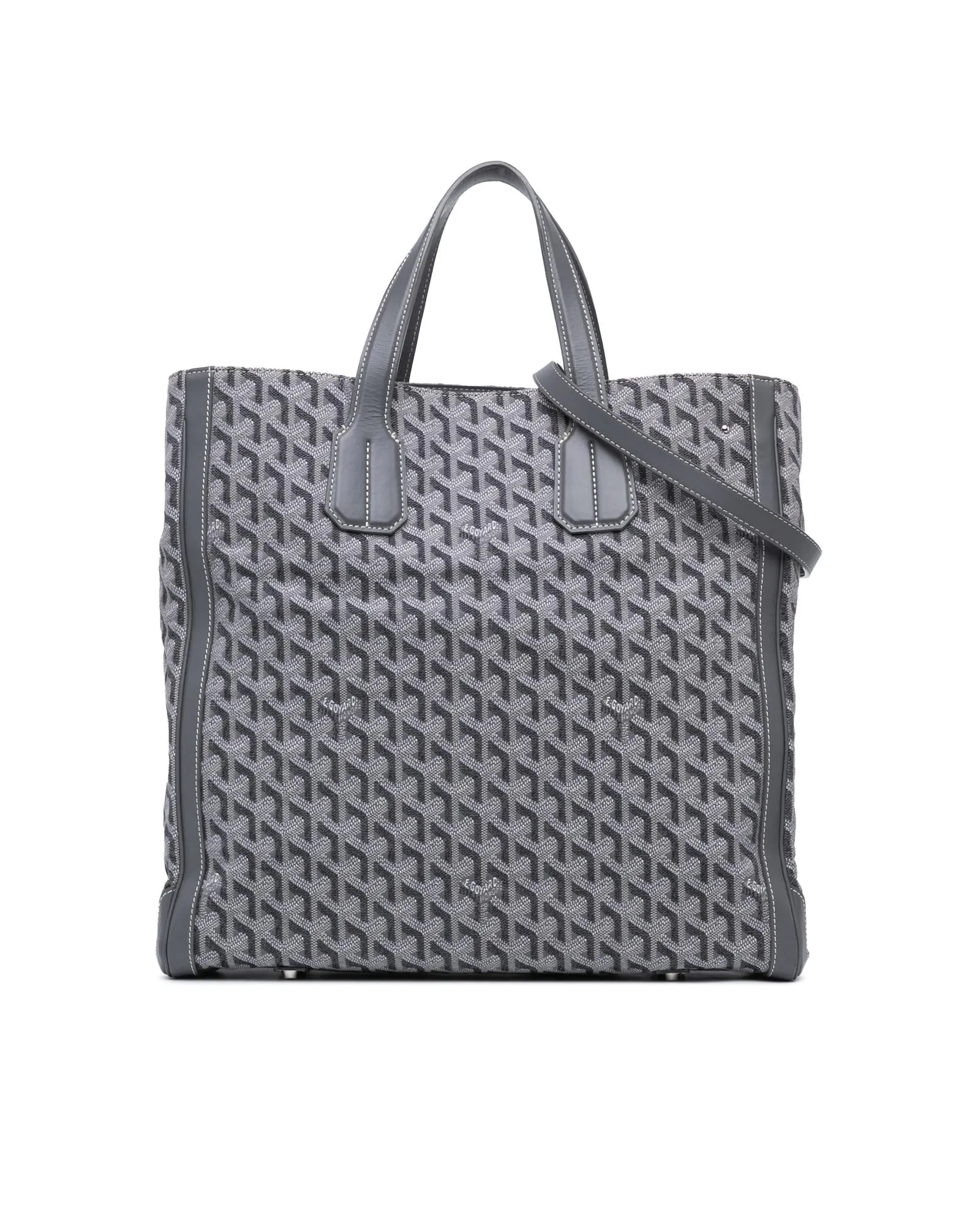 Coated Canvas Tote with Leather Handles and Detachable Strap