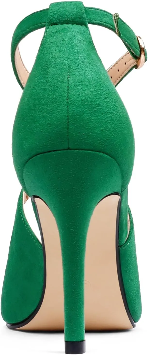 COLETER Womens 4" Pointed Toe D'Orsay Pumps Stilettos High Heel Crossed Ankle Strap Dress Shoes