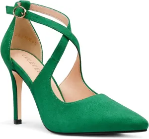 COLETER Womens 4" Pointed Toe D'Orsay Pumps Stilettos High Heel Crossed Ankle Strap Dress Shoes