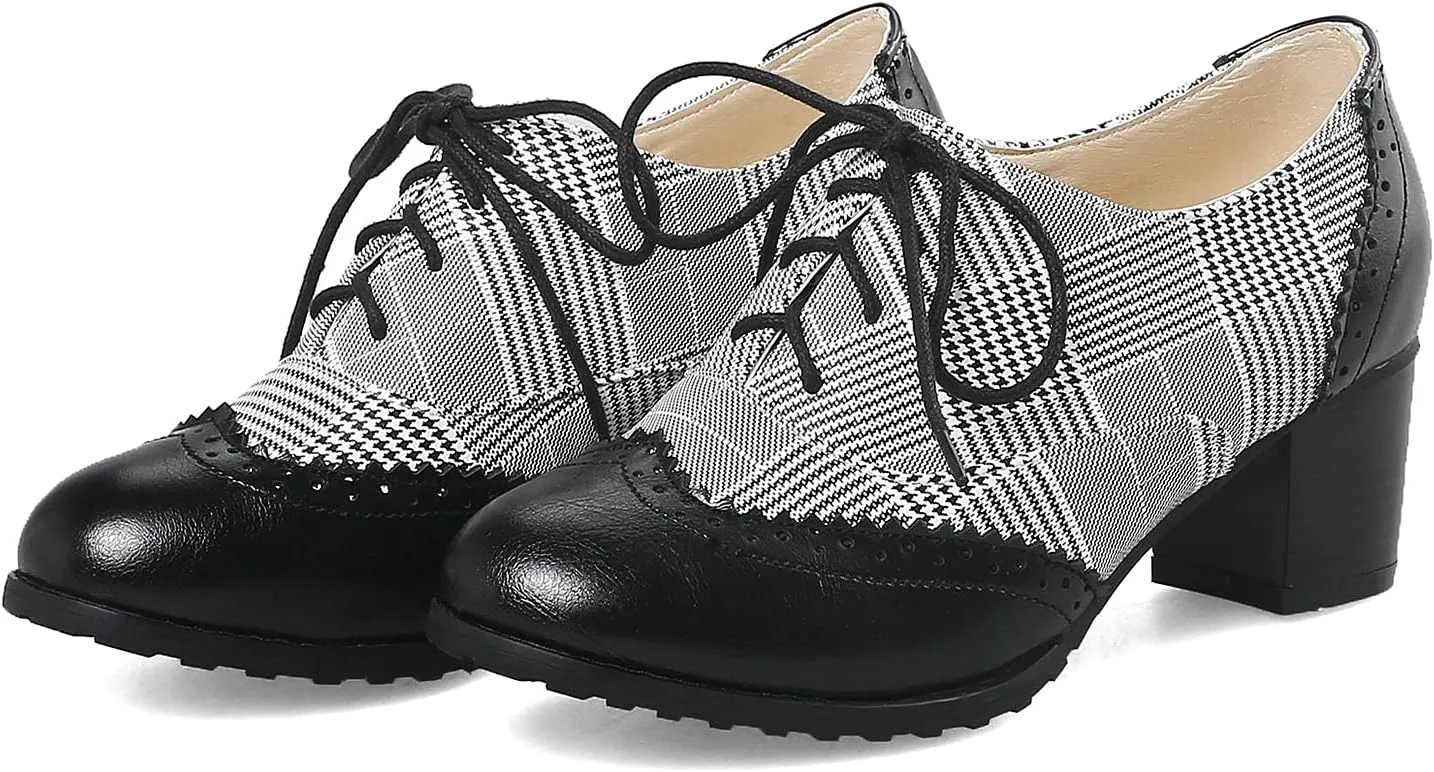 CYNLLIO Women's Block Chunky Heel Oxfords Shoes Vintage Lace-up Brogues Shoes Office Shoes Party Dress Shoes