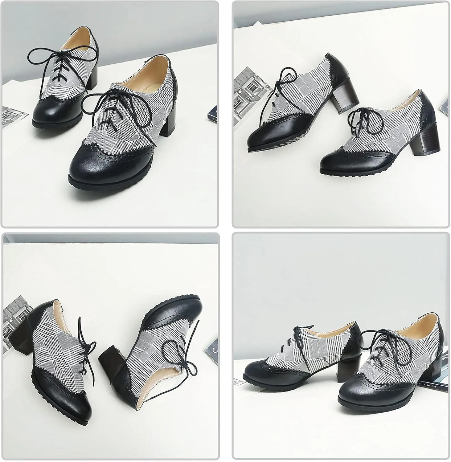 CYNLLIO Women's Block Chunky Heel Oxfords Shoes Vintage Lace-up Brogues Shoes Office Shoes Party Dress Shoes