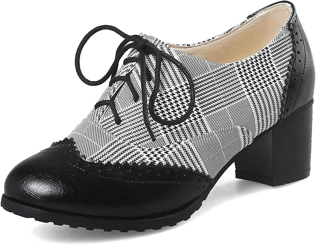 CYNLLIO Women's Block Chunky Heel Oxfords Shoes Vintage Lace-up Brogues Shoes Office Shoes Party Dress Shoes