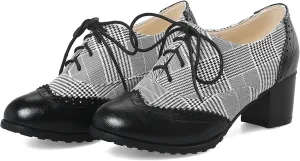 CYNLLIO Women's Block Chunky Heel Oxfords Shoes Vintage Lace-up Brogues Shoes Office Shoes Party Dress Shoes