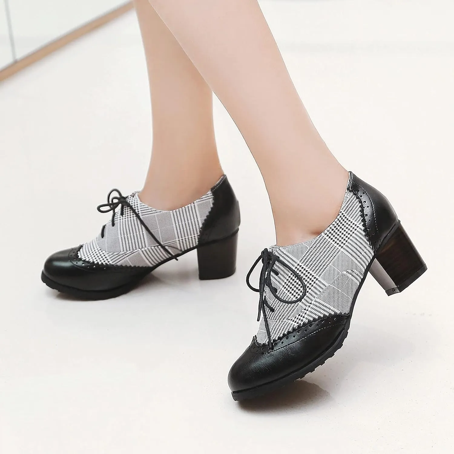 CYNLLIO Women's Block Chunky Heel Oxfords Shoes Vintage Lace-up Brogues Shoes Office Shoes Party Dress Shoes