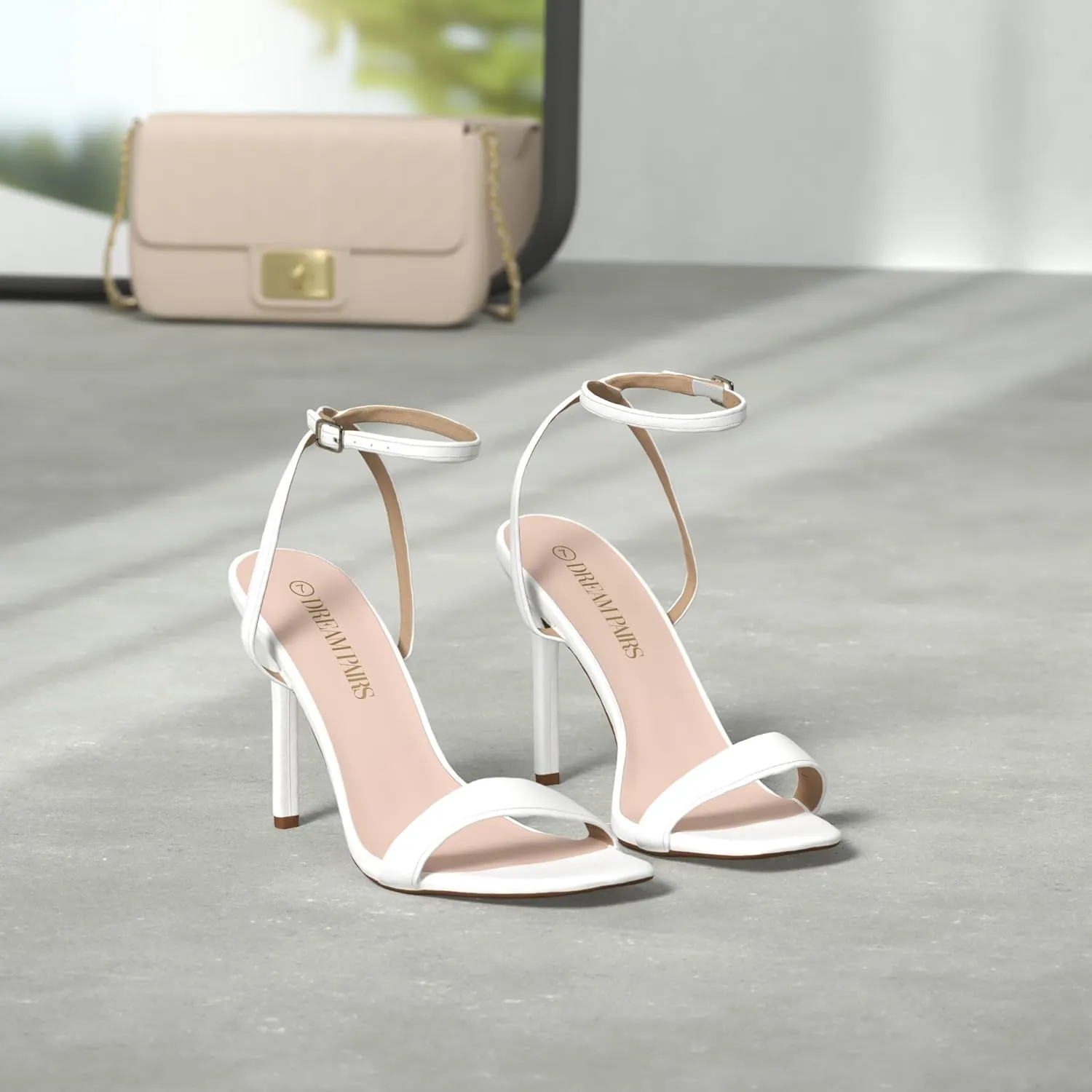 DREAM PAIRS Womens High Stilettos Open Square Toe Ankle Strap Heels Sexy Comfort Strappy Dress Shoes Wedding Bridal Pumps Sandals