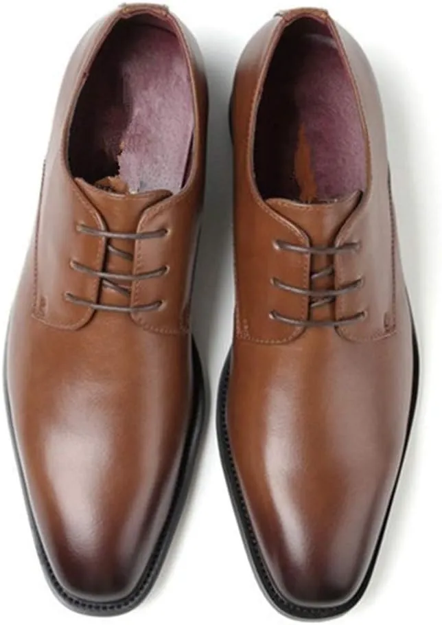 Dress Formal Shoes for Men Lace Up Burnished Toe Derby Shoes Vegan Leather Block Heel Non Slip Resistant Anti-Slip Wedding