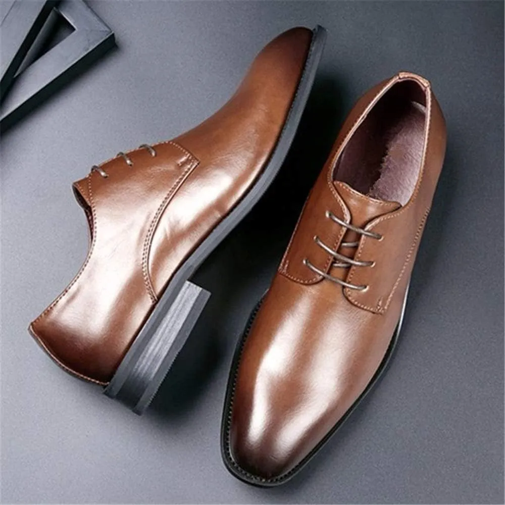 Dress Formal Shoes for Men Lace Up Burnished Toe Derby Shoes Vegan Leather Block Heel Non Slip Resistant Anti-Slip Wedding