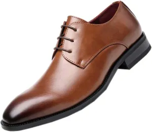 Dress Formal Shoes for Men Lace Up Burnished Toe Derby Shoes Vegan Leather Block Heel Non Slip Resistant Anti-Slip Wedding