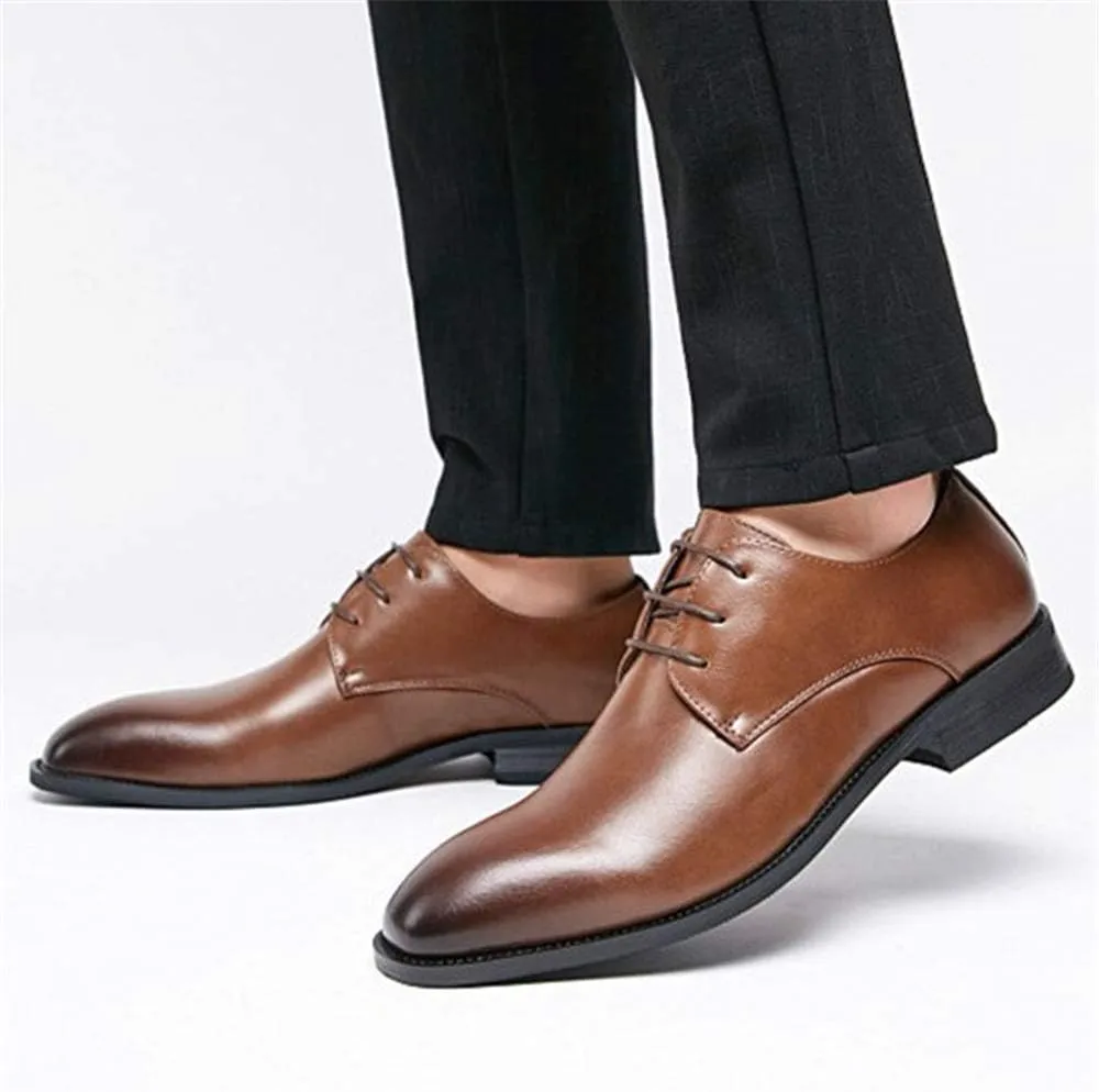 Dress Formal Shoes for Men Lace Up Burnished Toe Derby Shoes Vegan Leather Block Heel Non Slip Resistant Anti-Slip Wedding