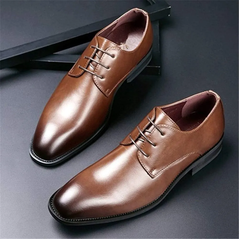 Dress Formal Shoes for Men Lace Up Burnished Toe Derby Shoes Vegan Leather Block Heel Non Slip Resistant Anti-Slip Wedding