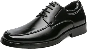 Dress Oxford for Men Lace Up Apron Toe Square Toe Derby Shoes Vegan Leather Anti-Slip Slip Resistant Low Top Prom (Color : Black, Size : 8)