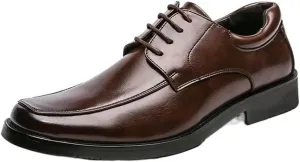 Dress Oxford for Men Lace Up Apron Toe Square Toe Derby Shoes Vegan Leather Anti-Slip Slip Resistant Low Top Prom (Color : Brown, Size : 11)