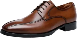 Dress Oxford for Men Lace Up Bike Toe Derby Shoes Vegan Leather Anti-Slip Rubber Sole Block Heel Non Slip Low Top Business (Color : Brown, Size : 8.5)