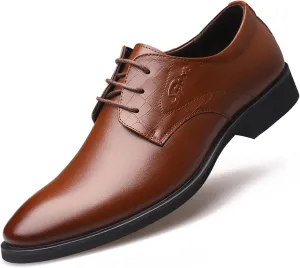 Dress Oxford for Men Lace Up Derby Shoes Round Toe Vegan Leather Block Heel Non Slip Resistant Low Top Business (Color : Brown, Size : 10)