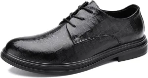 Dress Oxford for Men Lace Up Plaid Round Toe Derby Shoes Vegan Leather Rubber Sole Non Slip Low Top Anti-Slip Slip Resistant Prom